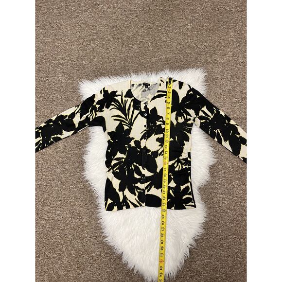 Ann Taylor Cardigan Womens Medium Black Floral Silk Cashmere Blend Stretch - Picture 6 of 8